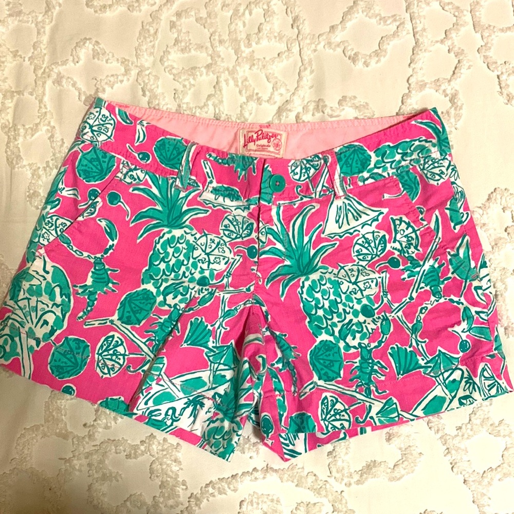 Lilly Pulitzer Original pink and aqua green shorts, Size 2